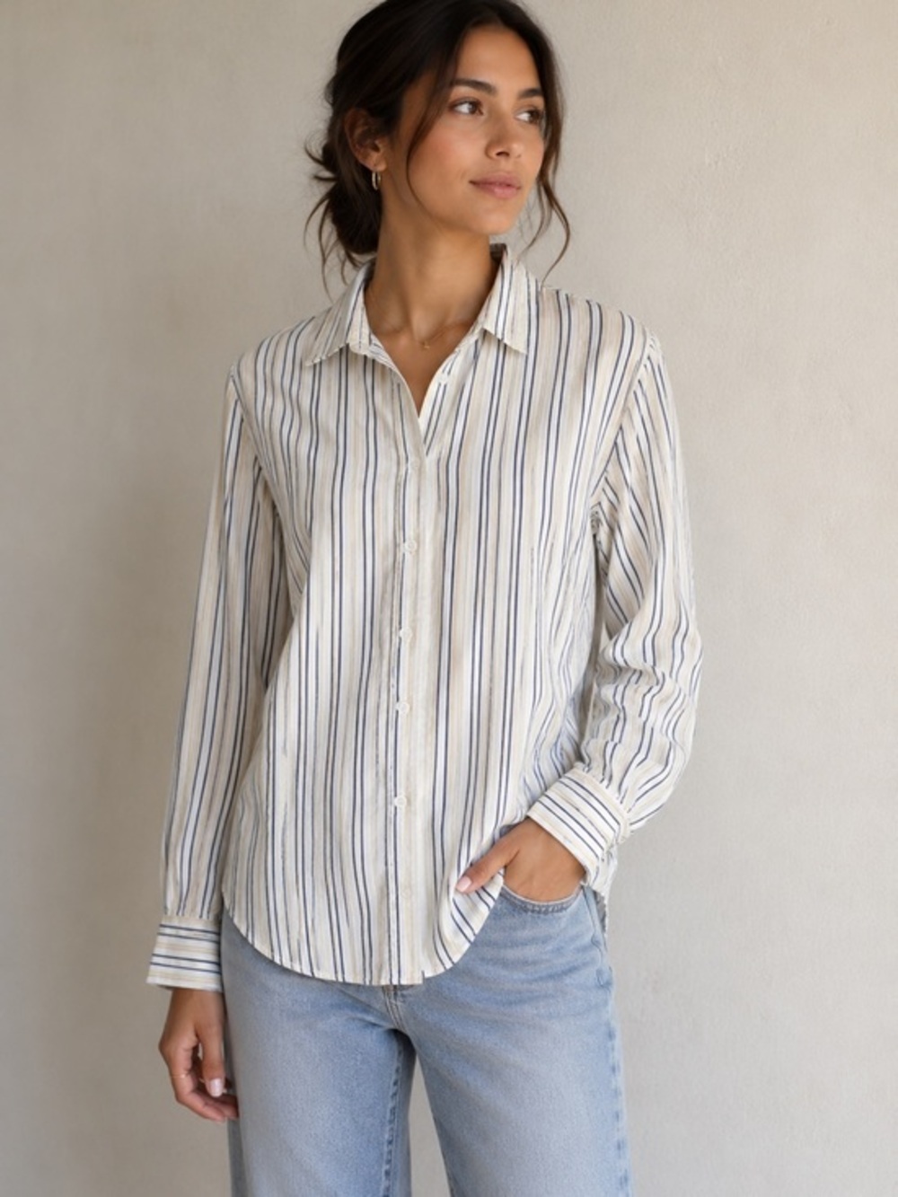 Kal Rieman Joni Striped Button Down Boyfriend Shirt Sz 6